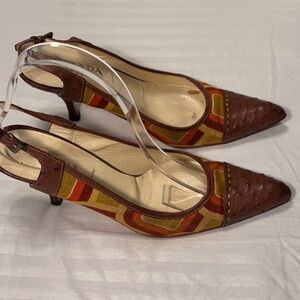 Prada Strappy Sandals Pointed Toe Brown Multi 37 1/2